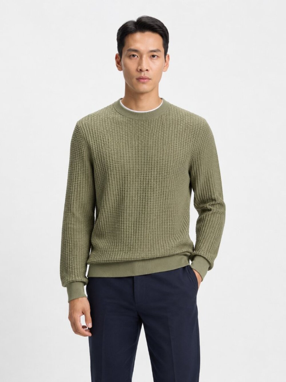 BOSS Textured Crewneck Sweater NWT Men's XXL Olive Green Cotton Blend